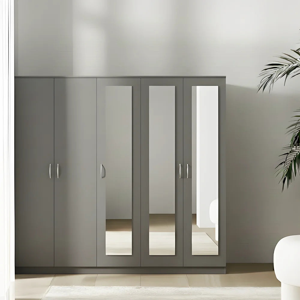 Maison Wardrobe - 5 Door+Railing+Shelves