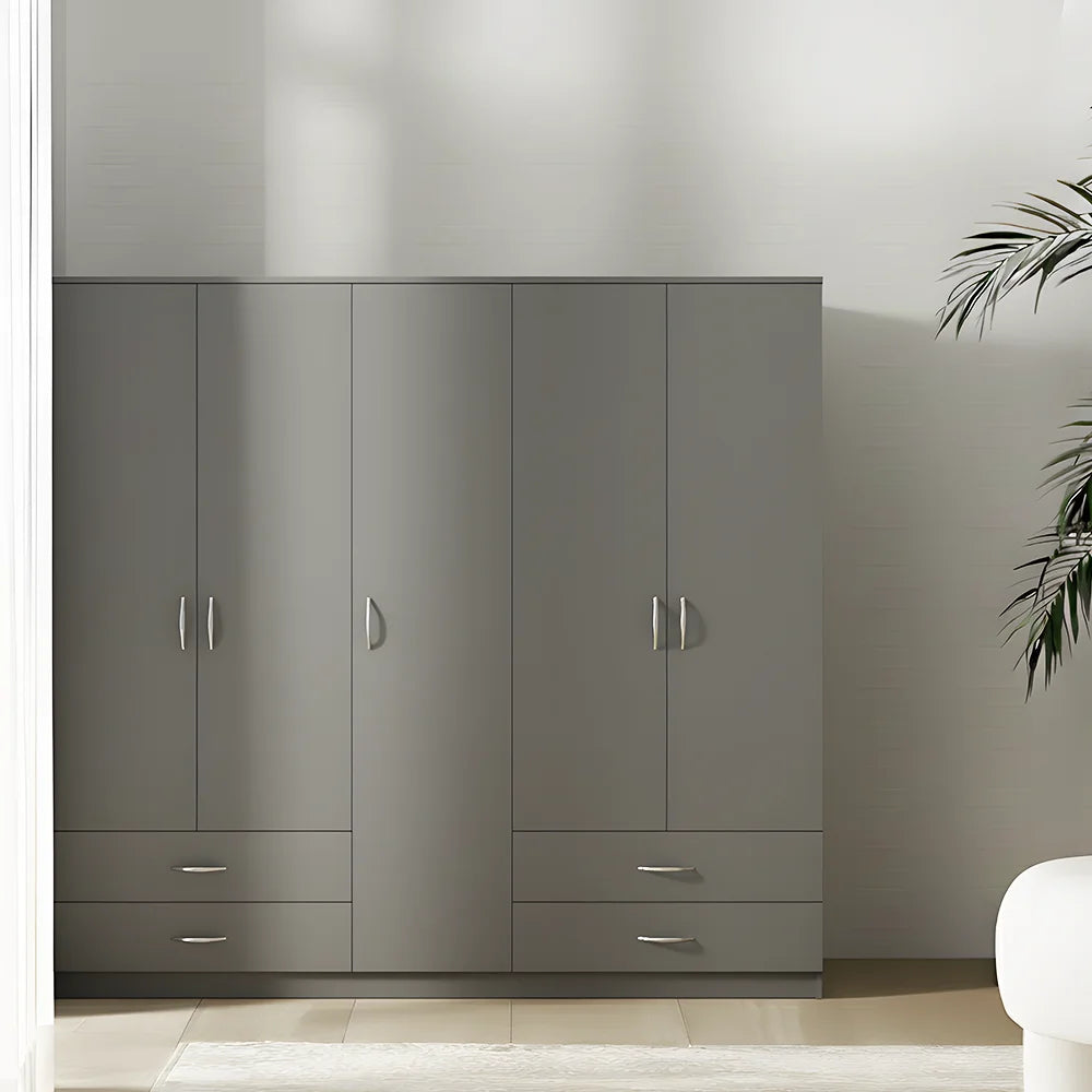 Maison Wardrobe - 5 Door+Railing+Shelves