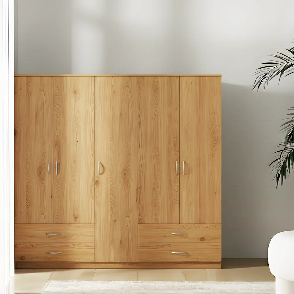 Maison Wardrobe - 5 Door+Railing+Shelves