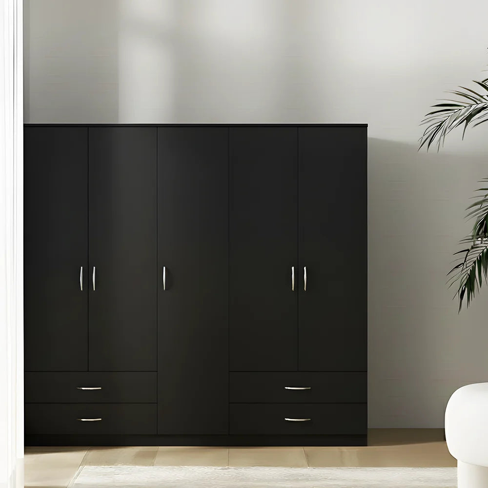 Maison Wardrobe - 5 Door+Railing+Shelves