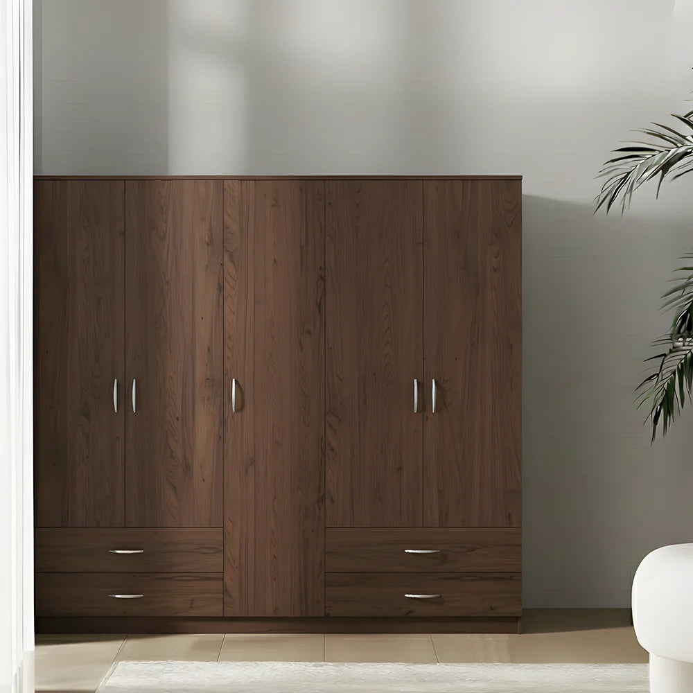 Maison Wardrobe - 5 Door+Railing+Shelves