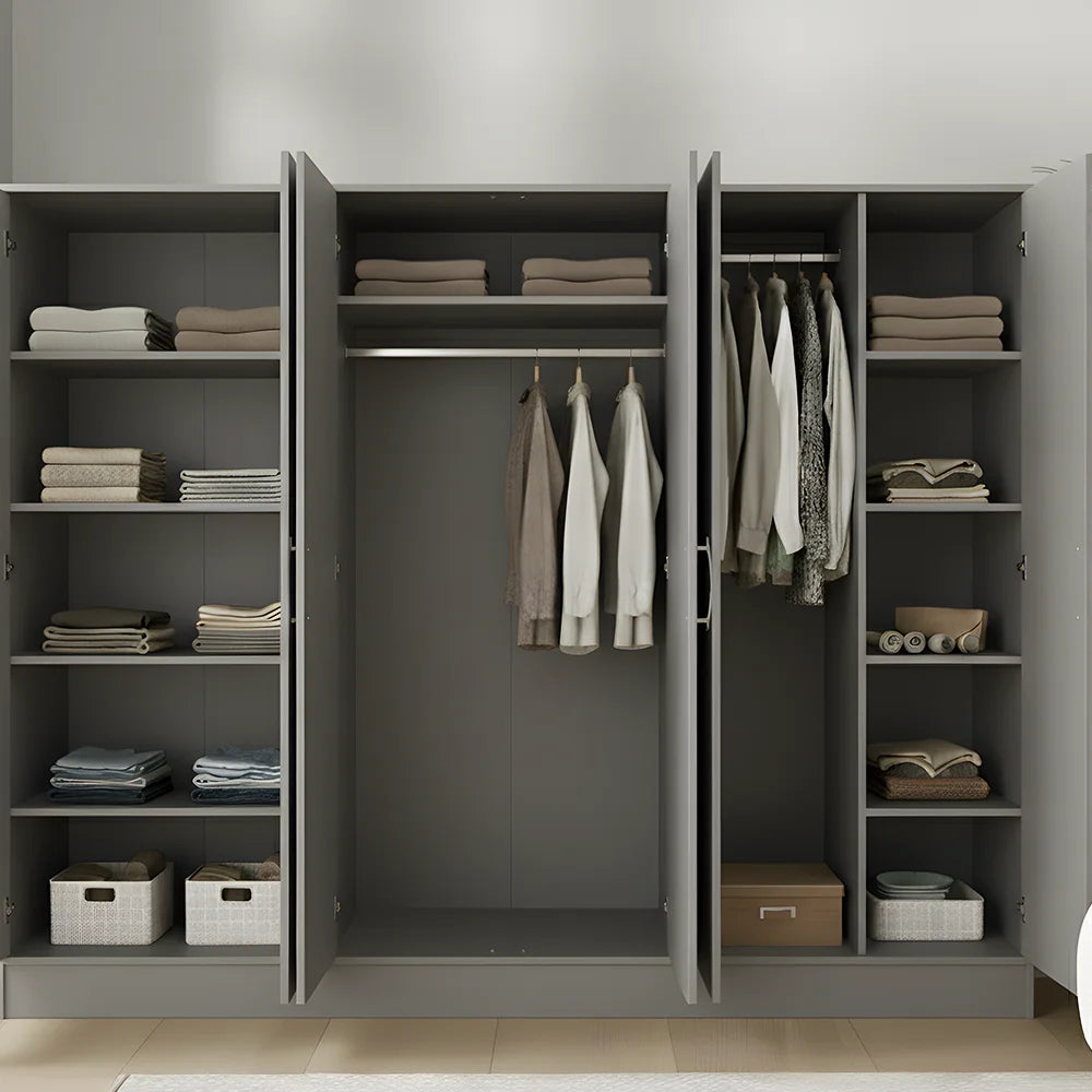Maison Wardrobe - 6 Door+Railing+shelves+divider