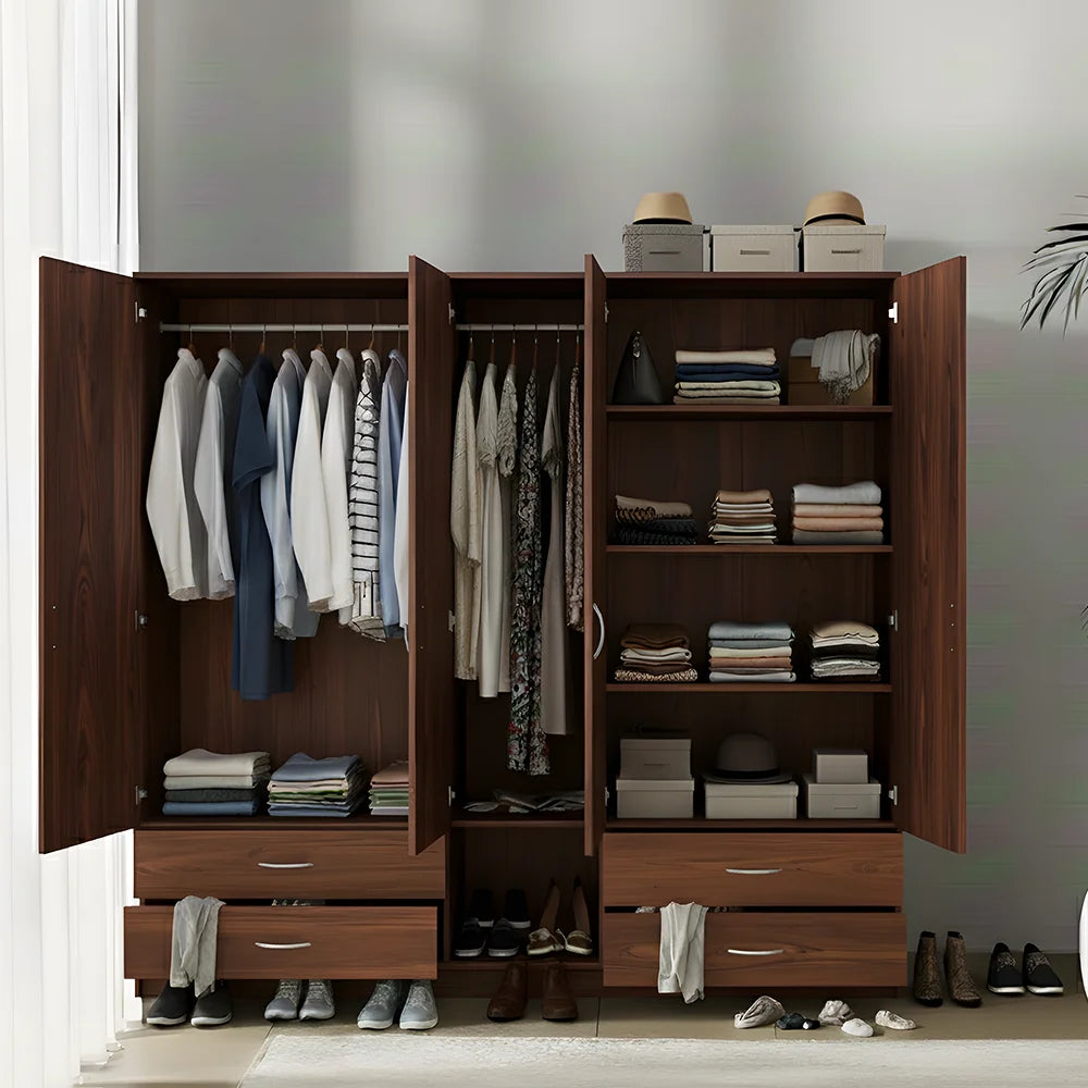 Maison Wardrobe - 5 Door+Railing+Shelves