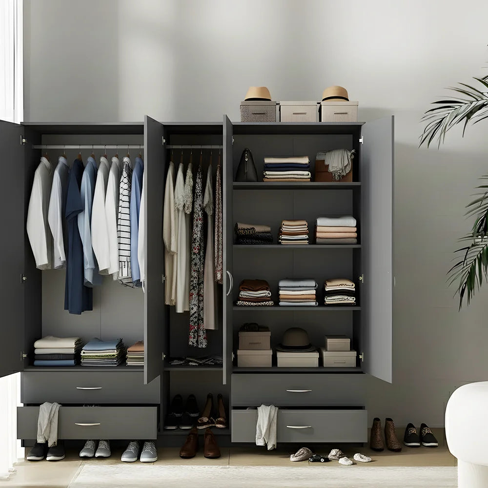 Maison Wardrobe - 5 Door+Railing+Shelves