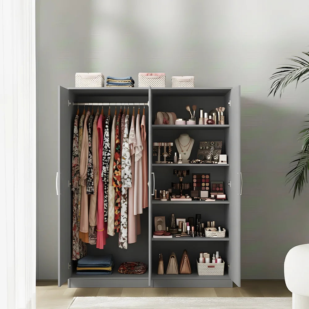 Maison Wardrobe - 4 Door+Railing+Shelves