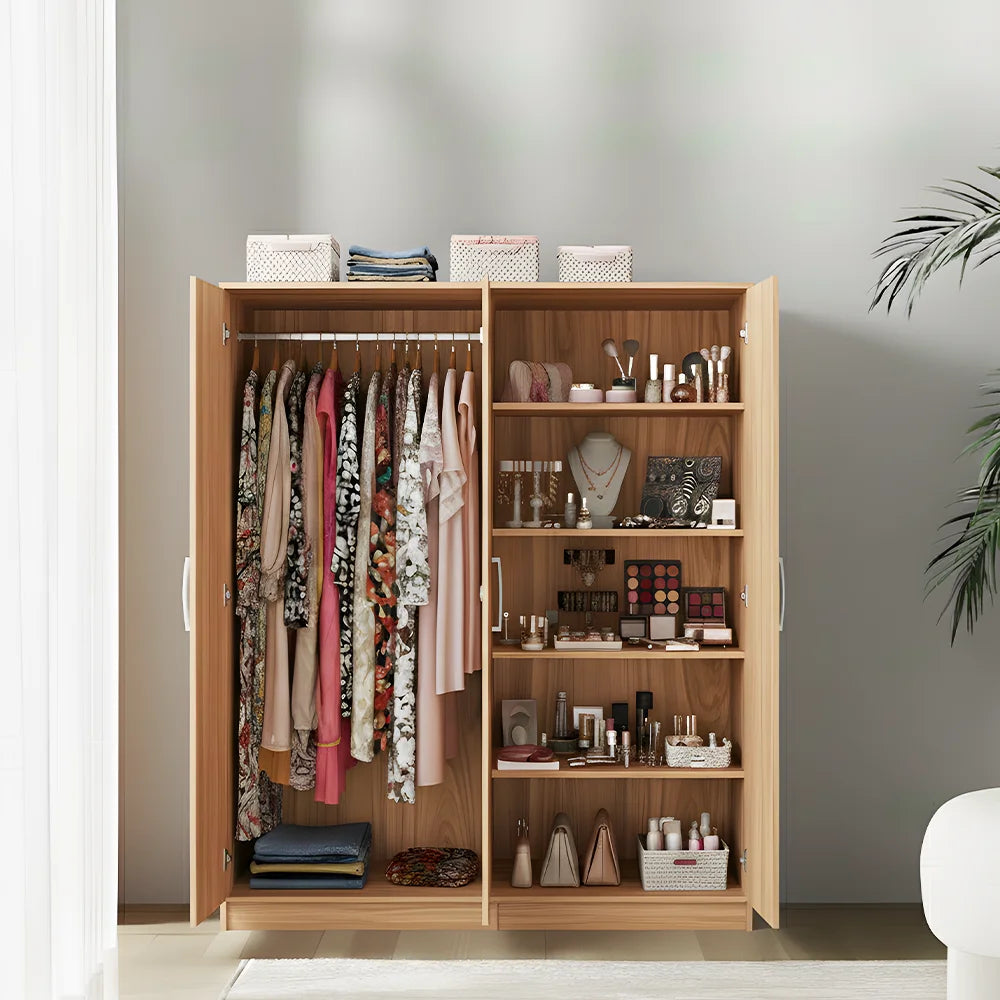 Maison Wardrobe - 4 Door+Railing+Shelves